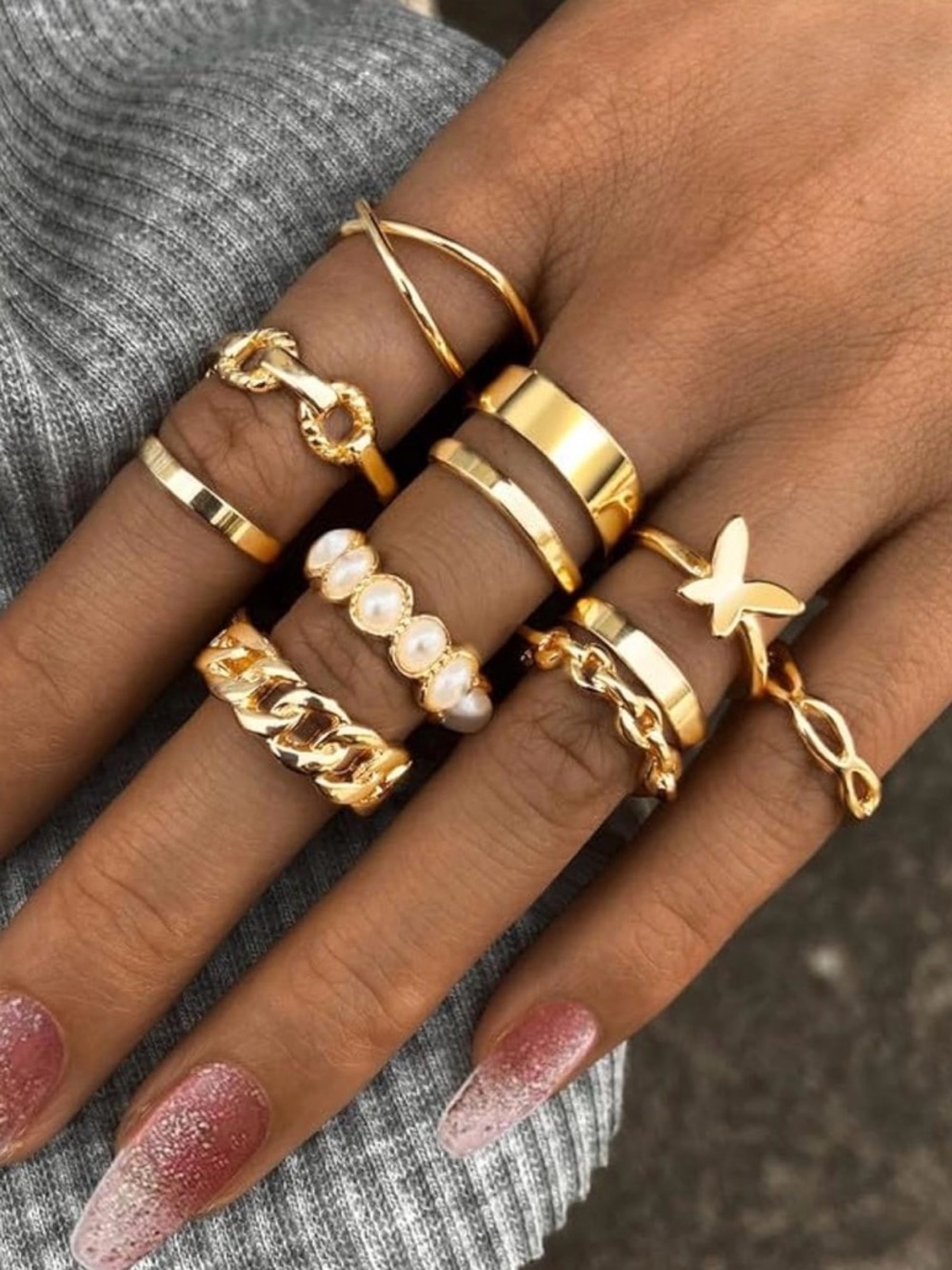 💞 New Women’s Gold Dainty Boho Stacked 10 Ring Set